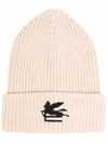 Etro Embroidered-logo Beanie In Beige