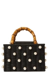 Btb Los Angeles Chloe Imitation Pearl Rattan Bag In Black Pearl