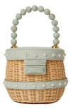 Btb Los Angeles Mason Straw & Leather Bucket Bag In Mint