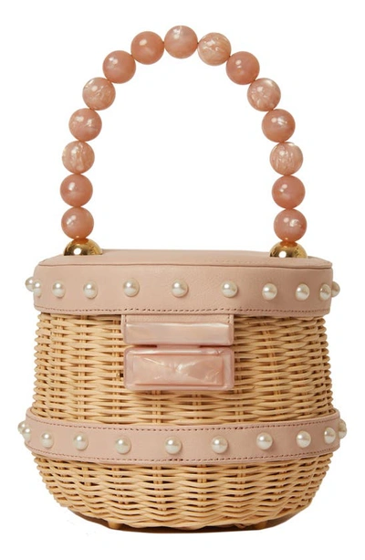 Btb Los Angeles Mason Straw & Leather Bucket Bag In Pink