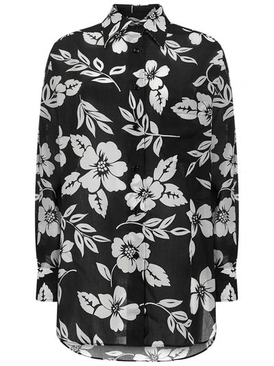 Tom Ford Hibiscus Print Button-down Collar Top In Black