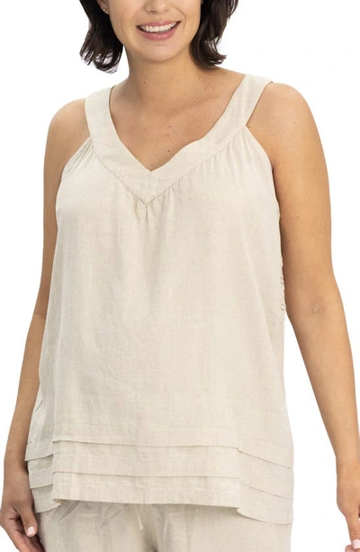 Angel Maternity Sleeveless Linen Blend Maternity/nursing Top In Beige