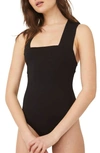 Free People Intimately Fp She's So Sleek Thong Bodysuit In Black