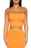 Naked Wardrobe Solid Vibes Stretch Crepe Jersey Crop Top In Orange Peel