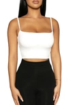 Naked Wardrobe Solid Vibes Stretch Crepe Jersey Crop Top In Off White