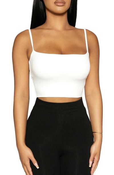 Naked Wardrobe Solid Vibes Stretch Crepe Jersey Crop Top In Off White