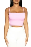 Naked Wardrobe Solid Vibes Stretch Crepe Jersey Crop Top In Pink Frosting
