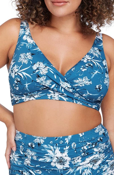 Artesands Delacroix Cross Front Floral Bikini Top In Blue