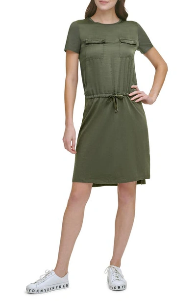 Dkny Sportswear Mixed Media T-shirt Dress In Military Green | ModeSens