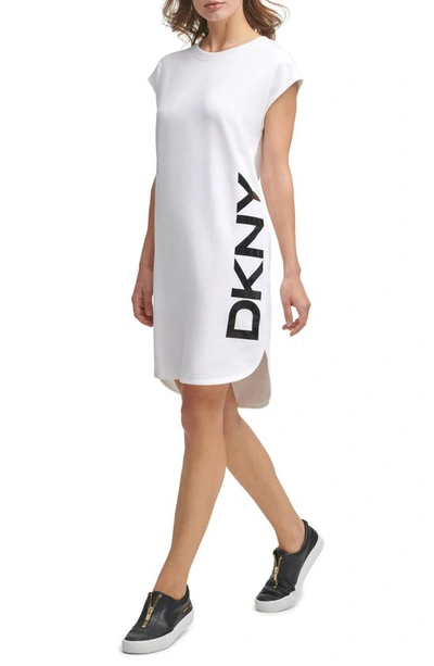 Dkny Sportswear Cap Sleeve Logo T-shirt Dress In White