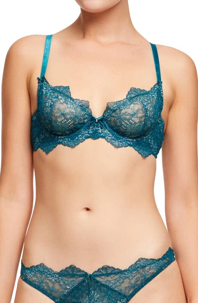 Dita Von Teese Metallic Lace Underwire Bra In Lucitre Blue