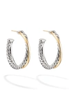 DAVID YURMAN 18KT YELLOW GOLD AND STERLING SILVER CROSSOVER HOOP EARRINGS