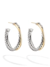 David Yurman 18kt Yellow Gold And Sterling Silver Medium Crossover Hoop Earrings In Gold