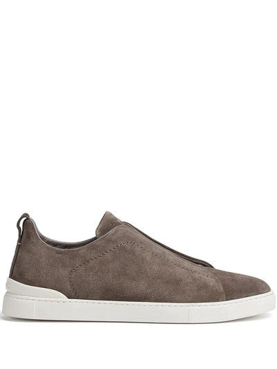 Ermenegildo Zegna Triple Stitch Slip-on Sneakers In Grey