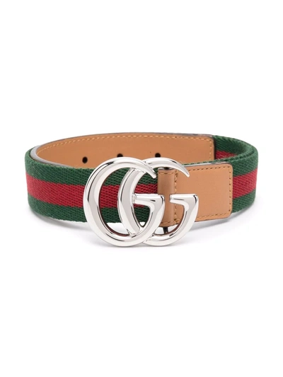 Gucci Kids' Gg Logo标牌腰带 In Green