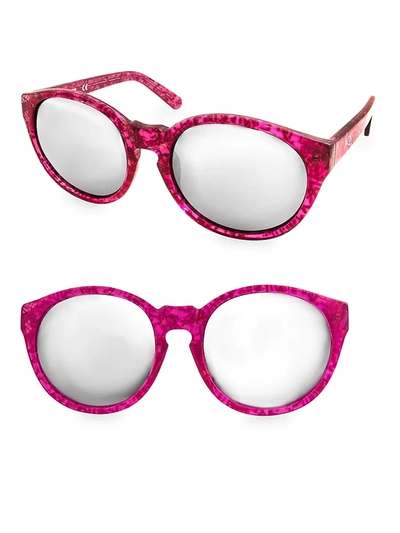 Aqs Women's 53mm Printed Daisy Round Sunglasses - Pink