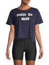 FRENCH CONNECTION WOMEN'S PEACE TYPOGRAPHY CROPPED T-SHIRT - DUCHESS BLUE - SIZE L,0400014063758