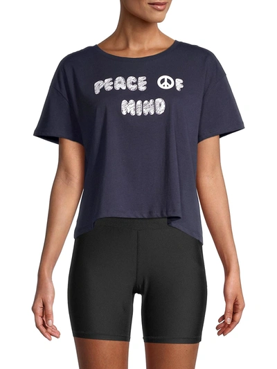 French Connection Women's Peace Typography Cropped T-shirt - Duchess Blue - Size L