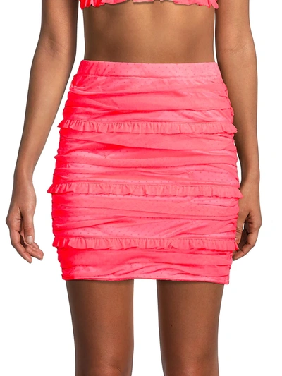 For Love & Lemons Women's Vixen Swiss Dot Mini Skirt - Neon Coral - Size S