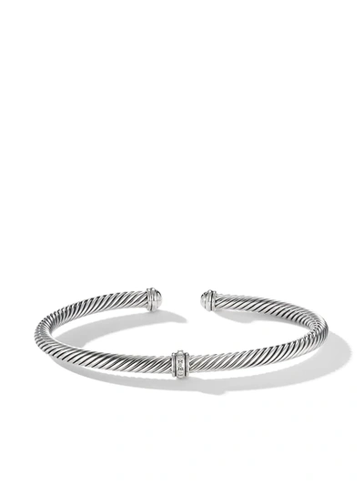 David Yurman Sterling Silver 4mm Cable Station Diamond Bracelet