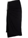 Rabanne Embellished Ruched Velvet Midi Skirt In 黑色