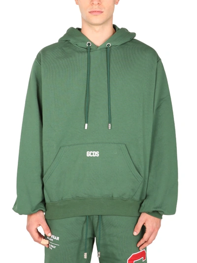 Gcds Cotton Sweatshirt With Contrasting Embroidered Mini Logo In Green