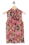 Trina Turk Getaway Sleeveless Silk Blend Necktie Blouse In Multi Whitewash