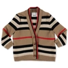 BURBERRY CARDIGAN ICON STRIPE MINI LEETA IN MAGLIA DI LANA E CASHMERE,8040599A7026