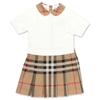 BURBERRY ABITO BIANCO E CHECK IN COTONE CON PANNELLI A CONTRASTO,8041048A7028