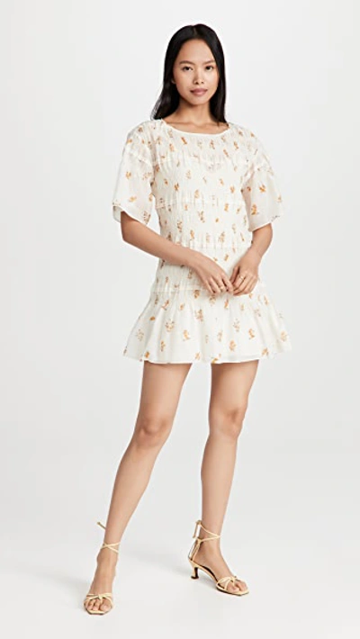 Rebecca Taylor Marigold Fleur Ines Smocked Dress In Ivory Combo