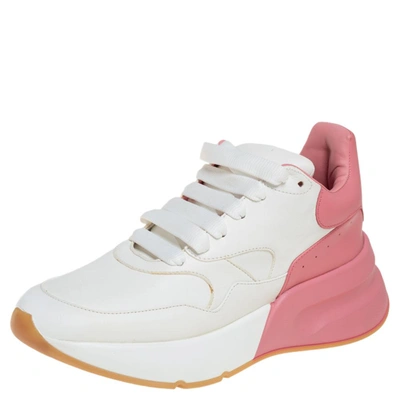 Pre-owned Alexander Mcqueen White/pink Leather Oversized Runner Low Top Sneakers Size 39