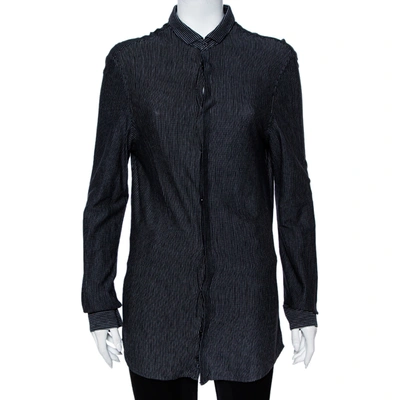 Pre-owned Emporio Armani Black Striped Knit Long Sleeve Shirt M