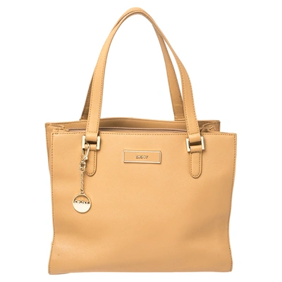 Pre-owned Dkny Beige Leather Bryant Park Zip Tote