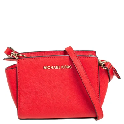 Pre-owned Michael Kors Orange Saffiano Leather Mini Selma Crossbody Bag