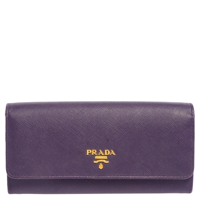 Pre-owned Prada Purple Saffiano Leather Flap Continental Wallet