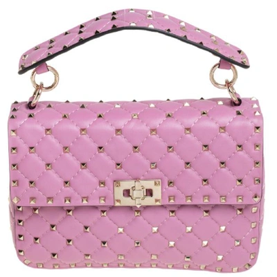 Pre-owned Valentino Garavani Pink Leather Medium Rockstud Spike Top Handle Bag