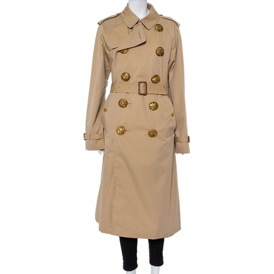 Pre-owned Burberry Beige Cotton Bird Metal Button Detail Belted Trench Coat Xl