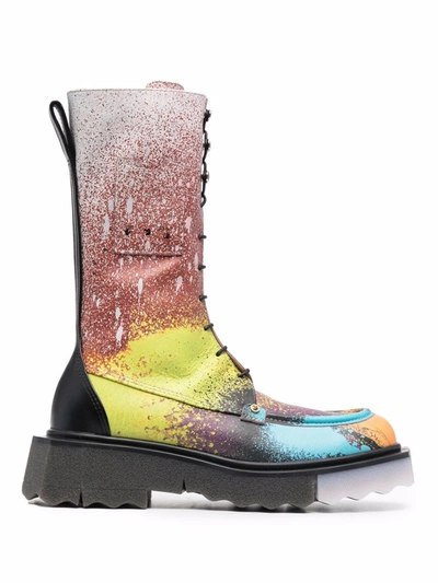 Off-white Sponge Paint Splatter-effect Boots In Schwarz