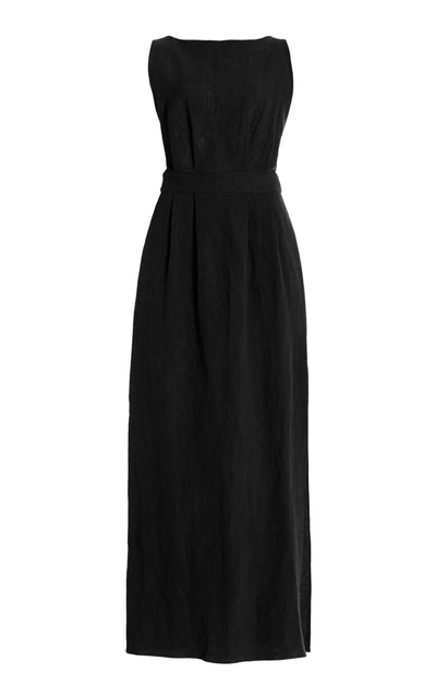 Matin Women's Backless Textured Linen Maxi Dress In Black,khaki