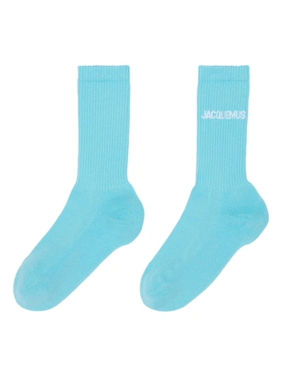 Jacquemus House Logo Ankle Socks Turquoise In Blue