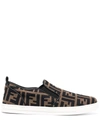 Fendi Teen Brown Ff Motif Slip-on Sneakers In Brown