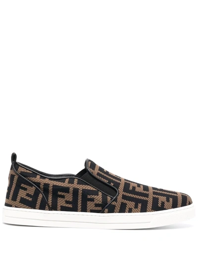 Fendi Teen Brown Ff Motif Slip-on Trainers