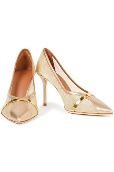 Malone Souliers Brook 85 Metallic Leather And Mesh Pumps In Gold