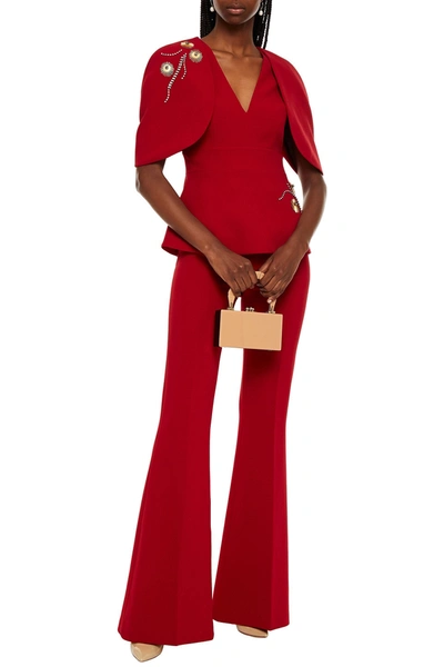 Safiyaa Stretch-crepe Flared Trousers In Crimson