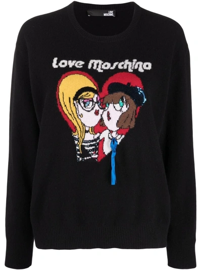 Love Moschino 圆领图案针织毛衣 In Schwarz