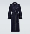 Derek Rose Polka-dot Jacquard-stripe Cotton Robe In Blue