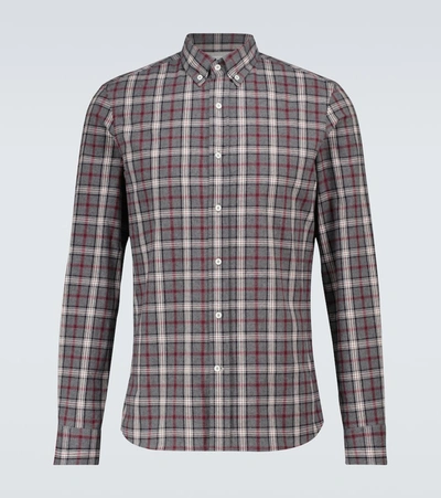 Brunello Cucinelli Button-down Collar Checked Cotton-flannel Shirt In Grey