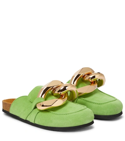 Jw Anderson Embellished Suede Slippers In Green