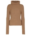 Saint Laurent Ribbed-knit Wool And Cashmere Turtleneck Sweater In Beige