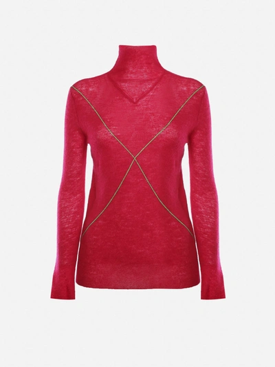 Bottega Veneta Mohair Sweater With Contrasting Details In Pink